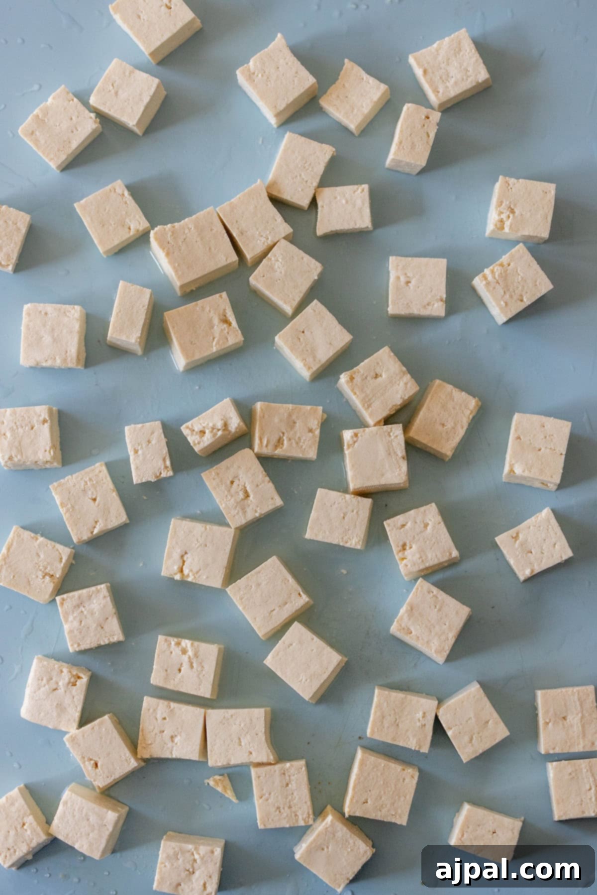 Cubed tofu pieces ready for marination.