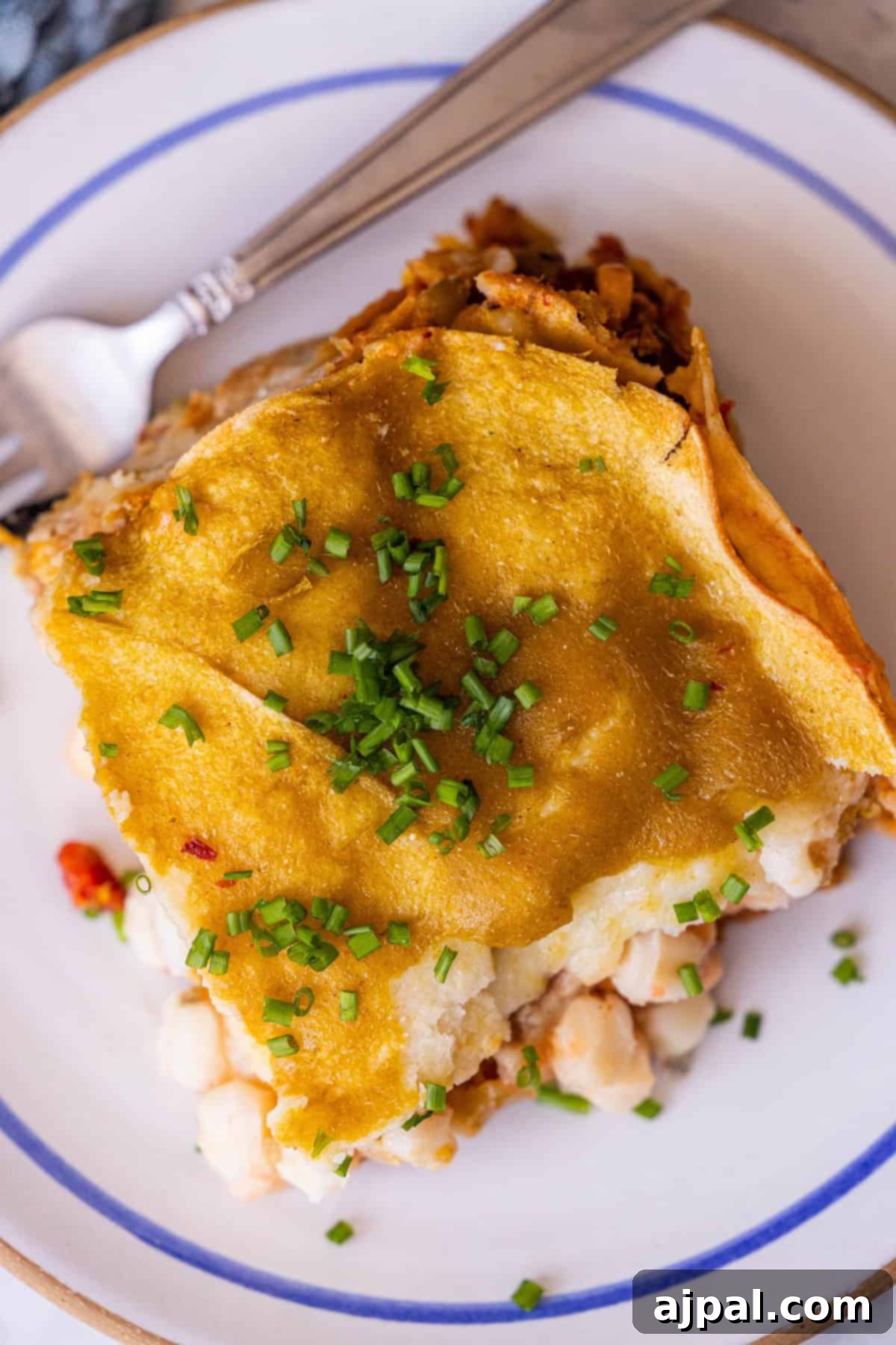 Slice of Vegan Enchilada Pie on a plate