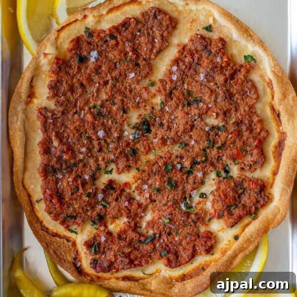 Armenian Spiced Lamb Kebabs Recipe with Authentic Seasoning 12 Easy Lahmajoun is a round flatbread topped with minced meat, herbs, and spices, served with lemon wedges and green peppers on the side.