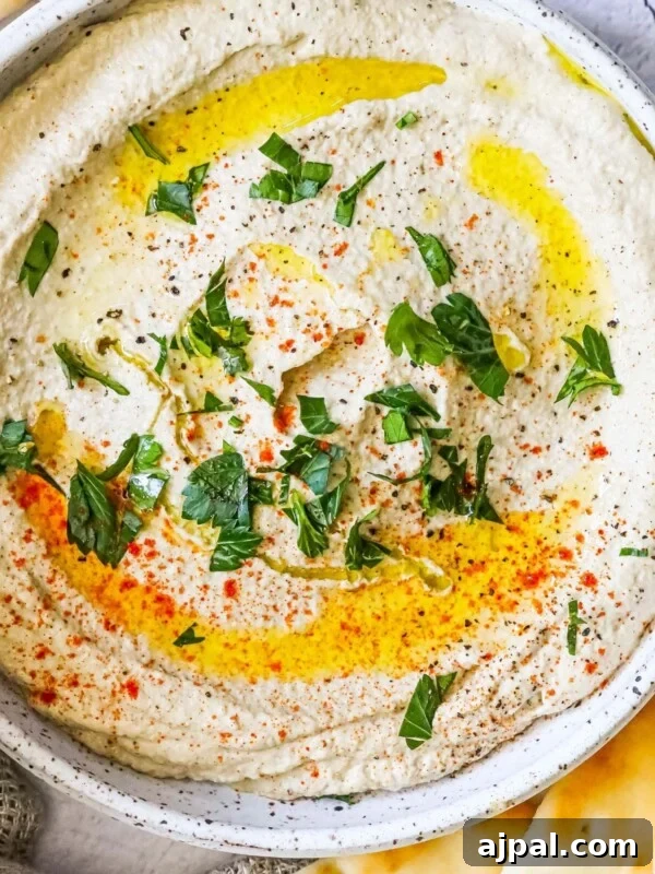 Armenian Spiced Lamb Kebabs Recipe with Authentic Seasoning 13 A bowl of hummus with pita chips and parsley, served alongside an easy baba ganoush recipe.