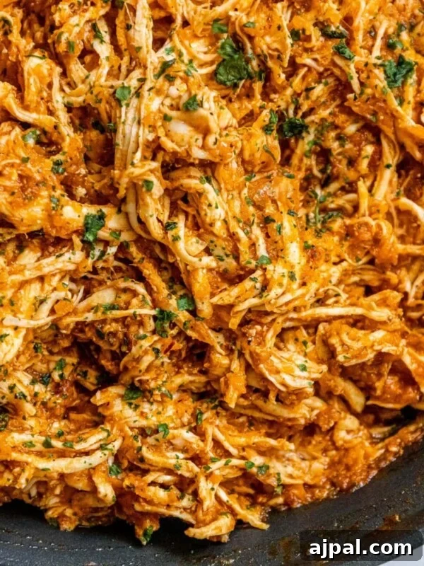 shredded chicken tinga in a pan