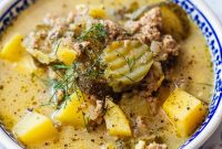 Tangy Dill Pickle and Sausage Soup